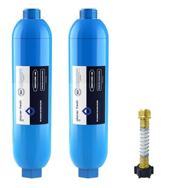 GLACIER FRESH RV/Marine Water Filter with 1 Flexible Hose Protector, Greatly Reduces Bad Taste, Odors, Chlorine and Sediment in Drinking Water, 2 Pack