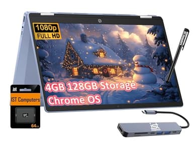 HP Chromebook X360 14b 2-in-1 Laptop (14" FHD Touchscreen, Intel N100, 4GB RAM, 128GB Storage (64GB eMMC + 64GB SD Card)) Home & Student, Long Battery Life, Wi-Fi 6, Webcam, IST Pen & HUB, Chrome OS