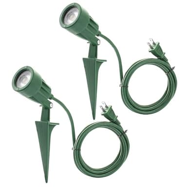 LED Christmas Spotlights Outdoor Plug in, Flood Stake Lights Outdoor, 5000K 350LM Landscape Light for Yard, Flag, Holiday Decor, Weather Resistant, 120V 6FT Power Cord, Green, ETL Listed, 2 Pack