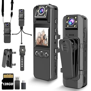 Body Camera with Audio and Video Recording, HD 1080P Body Cam with 180° Rotating Lens, 6HR Battery, IR Cut Auto Night Vision, 128GB Body Worn Camcorder, for Personal Civilians, Police Law Enforcement