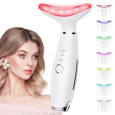 Dopsikn 7 Color Galvanic Machines - Red Light Therapy for Face and Neck, Face Massager Tool for Wrinkles, Double Chin, Vibrating Facial Massager with Thermals, White