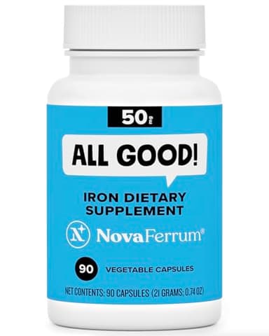 NovaFerrum All Good | Iron Capsule Supplements for Adults | Anemia | 50mg of Iron | 90 Servings | Sugar Free | Vegan | Gluten Free