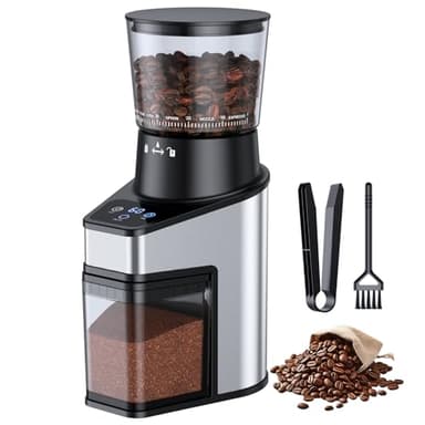 QJA Burr Coffee Grinder Electric, Coffee Bean Grinder with 60 Adjustable Grind Settings for Home Use, Espresso Grinder with 60s Precision Timer & 1-8 Cup, Anti-static, Stainless Steel, Black(updated)