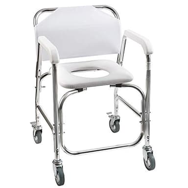 DMI Rolling Shower Chair, Commode, Transport Chair, FSA Eligible, Rolling Bathroom Wheelchair for Handicap, Elderly, Injured or Disabled, 250 Lb. Weight Capacity, Aluminum Frame, White
