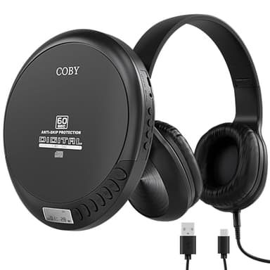 Coby Portable CD Player with MP3 Playback & FM Radio, 60-Second Anti-Skip Protection, Foldable Wired Headphones, Compact Retro Discman Music Player for Home, Car, Travel & Seniors – Clear Stereo Sound