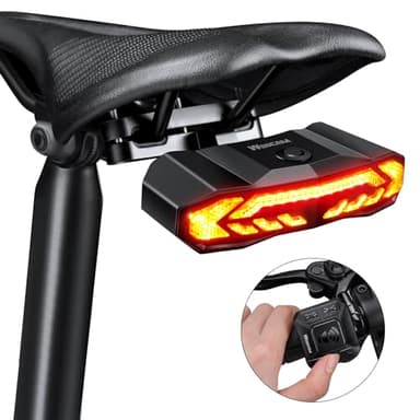 WSDCAM Smart Bike Seat Tail Light with Turn Signals and Brake Light, Bicycle Alarm Horn with Remote, Rechargeable Alarm, Auto ON/Off, IP65 Waterproof, High Intensity Rear Accessories Fits Any Bike