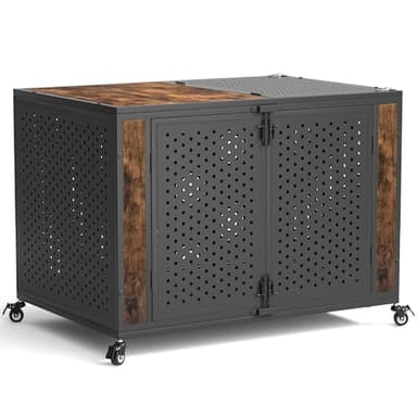 REXWELTEN 42" Heavy Duty Dog Crate Furniture for Large and Medium Dogs, Enclosed Design with 0.5 inch Holes, Indestructible Metal Kennel for High Anxiety Dogs, Chew Proof Pet House Cage Indoor, Brown