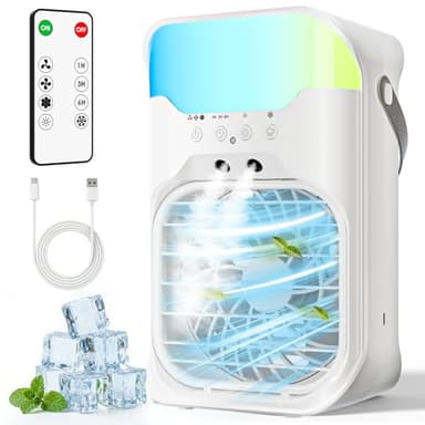 Portable Air Conditioners,4-in-1 Air Conditioner,2.3-Second Cooling & 3 Fan Speeds,1600ML Water Tank With 2 Mist,10 Color Night Light,Remote Control,Portable AC for Room,Car,Bedroom,Office,Outdoor