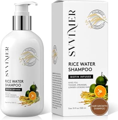 Svvimer Rice Water Hair Growth Shampoo - Biotin Thickening Shampoo for Hair Loss and Thinning - Sulfate Free for Women and Men 10 Fl Oz (Pack of 1)