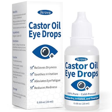 Jkrova Castor Oil Eye Drops – Deep Hydration & Soothing Relief for Dry, Irritated, Itchy, & Tired Eyes | 100% Organic Cold-Pressed Castor Oil – 0.68 FL OZ