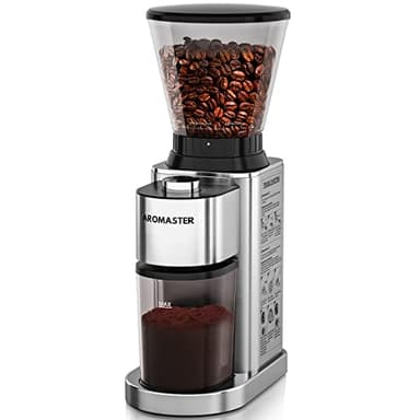Aromaster Coffee Bean Grinder with 48 Gind Settings, Conical Burr Coffee Grinder for Home Use,Stainless Steel,40 Seconds Adjustable Timer,Anti-static,Easy to Clean with Brush