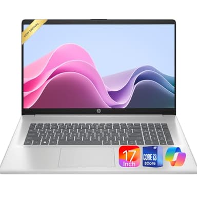 HP 17 Inch Laptop 2026 Edition, Intel 13th i3 CPU (8 Cores), 8GB RAM, 256GB SSD, 17.3" HD+ IPS, USB-C, Wi-Fi 6, Windows 11, Long Battery, Large Screen for Home, Office & Study