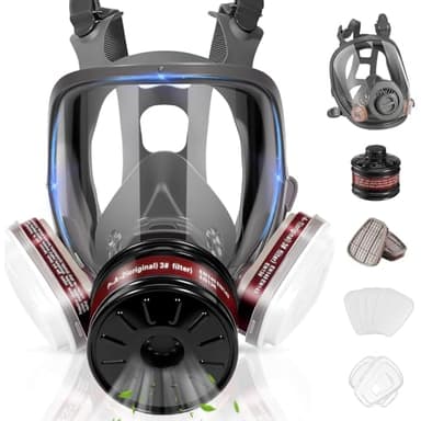 GQFOWE Full Face Gas Mask - Reusable Respirator Masks Survival Nuclear and Chemical with Activated Carbon Filters Against Gases/Organic Vapors/Chemical for Spray Paint,Industry,Sanding.