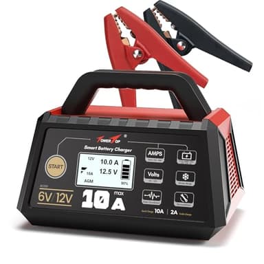 TowerTop Smart Car Battery Charger: 10A Battery Chargers 6V/12V Boat Battery Chargers with Auto Repair, Desulfator, Maintainer, Winter Mode, Suitable for AGM, Lithium (LiFePO4), Deep-Cycle Batteries
