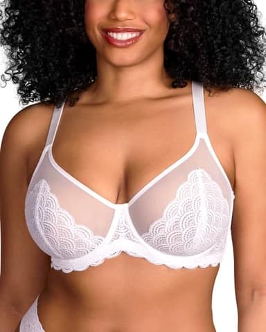 HSIA Minimizer Bras for Women Large Bust Full Coverage Lace Plus Size Bra - Mermaid Scales White