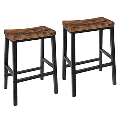 HOOBRO Bar Stools, Set of 2 Bar Chairs, 23.6 Inch Saddle Stools, Kitchen Counter Seat with Footrests, Industrial Barstools for Dining Room, Kitchen, Counter, Rustic Brown and Black BF02MD01