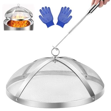 Fire Pit Spark Screen for Solo-Stove Bonfire 19.5", Stainless Steel Bonfire Sheid Accessories with Removal Handle, Firepit Screens Cover Detachable Mesh Lid for Backyard, Beach, RV Camping