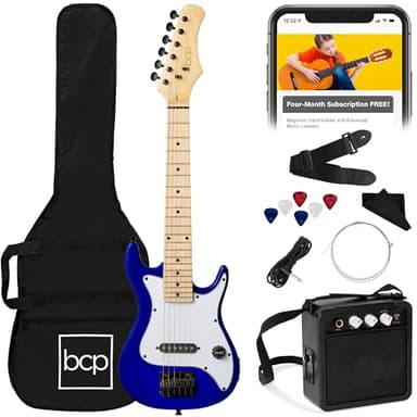 Best Choice Products 30in Kids Electric Guitar Beginner Starter Kit w/ 5W Amplifier, Strap, Gig Bag, Strings, Picks - Metallic Blue