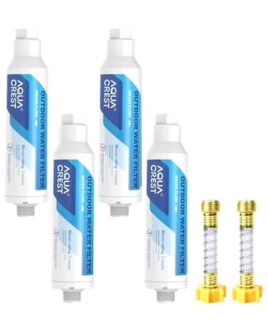 AQUA CREST Inline Water Filter, Dedicated for Car Washing, Window & Yard Cleaning, Effectively Reduce Hard Water Spots, Soften Water, Upgraded Formula, 4 Pack with 2 Hose Protector