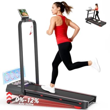 Joxir Walking Pad Treadmill with 12% 12-Level Auto Incline and Handle Bar, 7.5MPH 450 lbs Capacity Under Desk Treadmills for Home, Portable Treadmill with Incline, Remote Control, RGB LED Screen
