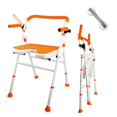 Boiarc Foldable Shower Chair, Folding Bath Shower Seat for Inside Shower, Minimalist Shower Chair with Arms and Back Height Adjustable, Portable Safety Bath Chairs for Elderly, Seniors, Disabled