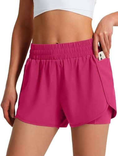 Ksmien Women's Running Shorts Quick Dry Lightweight Athletic Workout Shorts with Liner Phone Pockets Hot Pink