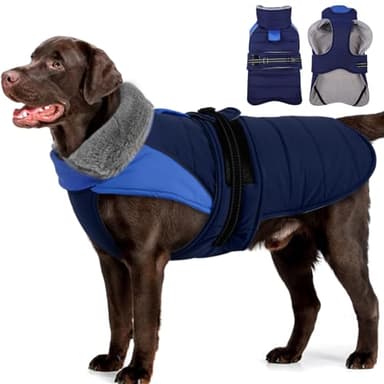MIGOHI Comfortable Large Dog Coat - Waterproof Dog Coat with Reflective Strips,Windproof XXL Dogs Jacket with Warm Turtleneck, Snow Coats for Large Dogs,Labrador Golden Retriever,2XL,DarkBlue