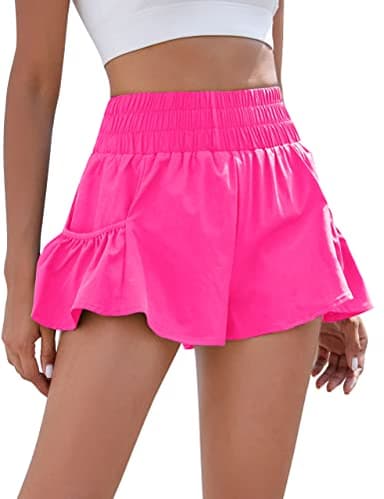 BMJL Womens High Waisted Shorts Athletic Running Shorts Workout Gym Quick Dry Flowy Shorts with Pockets(M,Hot Pink)