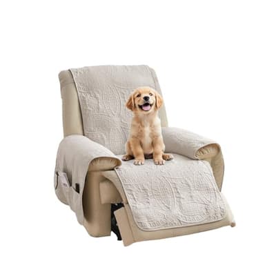 Pamhaven Beige Quilted Recliner Chair Covers, Water-Repellent Recliner Slipcovers, Lazy Boy Chair Covers, Pet Friendly Recliner Covers for Dog, Washable Armchair Protector (Recliner 22", Beige Cream)