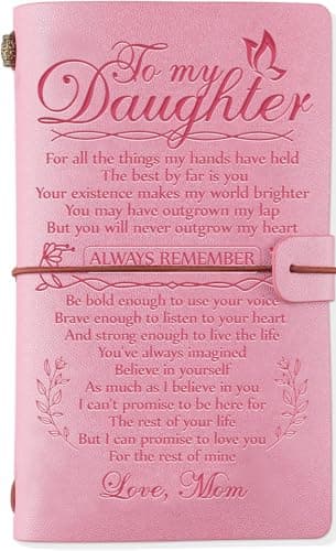 Daughter Gift from Mom, To My Daughter Leather Journal, 140 Page Refillable Writing Journal, Christmas Birthday Gifts for Daughter from Mom, Mother Daughter Gifts for Adults Daughter（Pink）
