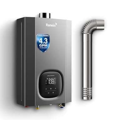 GEN II Ranein Propane Gas Tankless Water Heater Max 4.3 GPM, 100,000 BTU Indoor On Demand Instant Hot Water Heater with LED Temperature Control Panel