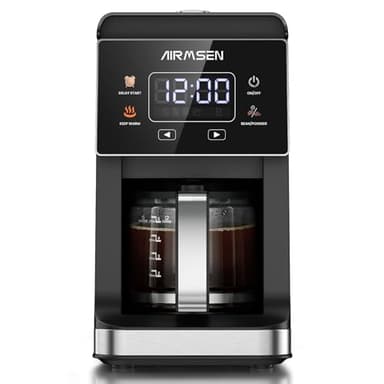 AIRMSEN Grind & Brew Coffee Maker with Built-in Grinder, Programmable Single Serve Coffee Maker - 5 Cup Capacity, 3 Grind Settings, Auto Keep Warm & Glass Carafe for Home and Office