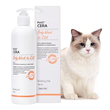 Breezytail PetO’Cera All-in-One Cat Shampoo and Conditioner | Hypoallergenic Cat Skin & Coat Care | Itch Relief, Moisturizing & Rejuvenating | Veterinarian Approved and Formulated (10.1oz, 300ml)
