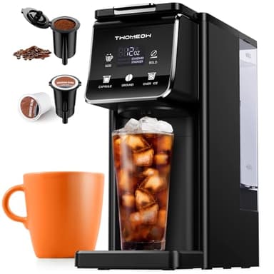 K Cup Coffee Maker With Bold Setting, Single Serve Hot & Iced Coffee Maker for K-Cup and Grounds, 52 Oz Removable Water Tank, 6 to 14oz Brew Size, Pod Coffee Machine With Reusable Filter,(Black)