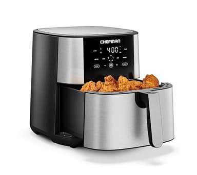 Chefman Air Fryer 8 Qt | TurboFry® 4-in-1 with 450°F Hi-Fry Option for Crispier Results | Bake, Dehydrate, Frozen | XL Nonstick Dishwasher-Safe Basket | Stainless Steel