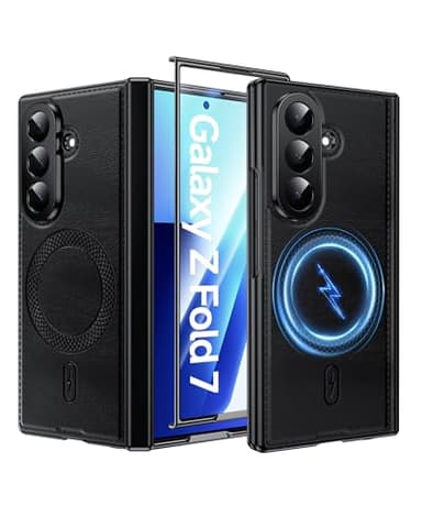 LeYi for Z-Fold-7 Case: Galaxy Z Fold 7 Case [Mag-Safe Fit] with Militay-Grade [Hinge Protection], Samsung Fold 7 Case Dual Layer Protection Leather for Z Fold7 Case, Black