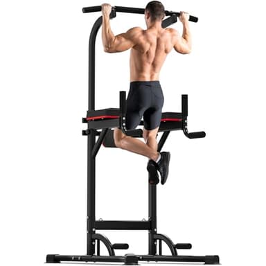 Outdoor Basic Power Tower, Pull Up Bar and Dip Station for Home Gym, 1400LBS Weight Capacity, Adjustable Height, Heavy Duty Steel Frame for Calisthenics, Strength Training Fitness Equipment​ (Power Tower Pro)
