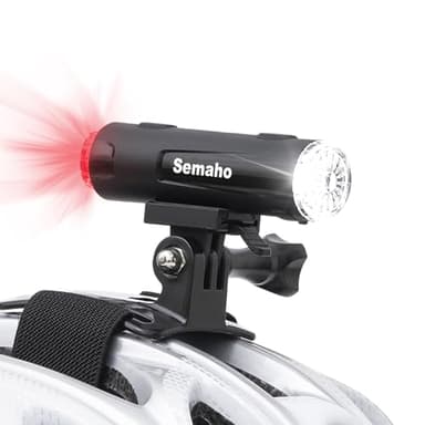Semaho 2in 1 Rechargeable Helmet Light with Bracket Mount Night Bike Light Riding Safety 5 Warning Light Modes IP66 Waterproof Bicycle Light, 360° Rotatable Front Rear Lights, Mountain Bike Headlight