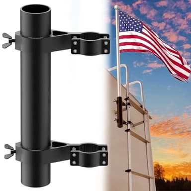Aluminum RV Ladder Flagpole Holder- Fits Flagpoles 1" to 1.74" Diameter- Durable Flag Mount, Ideal for Camper Travel Trailers & Outdoor Accessories