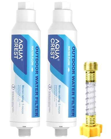 AQUA CREST Inline Water Filter, Dedicated for Car Washing, Window & Yard Cleaning, Effectively Reduce Hard Water Spots, Soften Water, Upgraded Formula, 2 Pack with Hose Protector