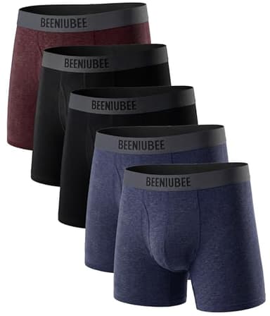 BEENIUBEE Mens Merino Wool Underwear,Breathable Wool Briefs for Men, Moisture Wicking Long leg Boxer Briefs,Comfortable Soft Boxer Shorts 5 Pack (Multicolor02, M)