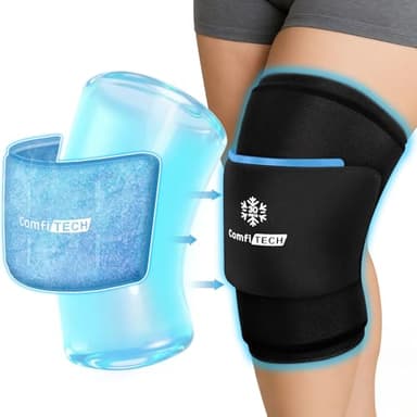 ComfiTECH Dual-Gel Pack Knee Ice Sleeve with Extended 30-Minute Cooling, Detachable Ice Pack & Flexible Reusable Gel Ice Wrap for Soothing Discomfort & Fatigue in Knee, Thigh and Calf, Large