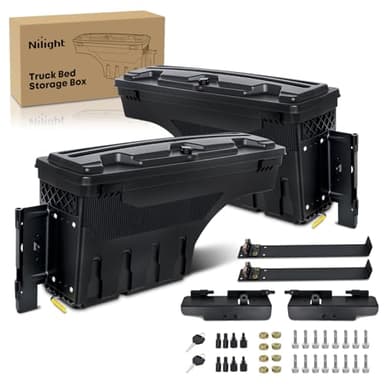 Nilight Truck Bed Tool Box Driver Side & Passenger Side Truck Tool Box Fit for Ford F-150 1999-2014 ABS Swing Case Truck Bed Storage Box with Lockable Lid Waterproof Wheel Well Toolbox Black