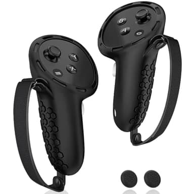 AMZDM Controller Grip for Meta Quest 3S Oculus Quest 3 VR Accessories Grips Cover for VR Touch Controllers Straps Silicone Covers Protector with Non-Slip Thumbstick Covers 1Pair Black