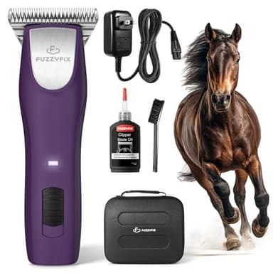 FuzzyFix Professional Horse Clippers Cordless Low Noise, Detachable Wide Blade 2 Speed Grooming Clippers Kit for Thick Coat Long Hair, Heavy Duty Electric Horse Trimmer for Livestock Dogs Cats