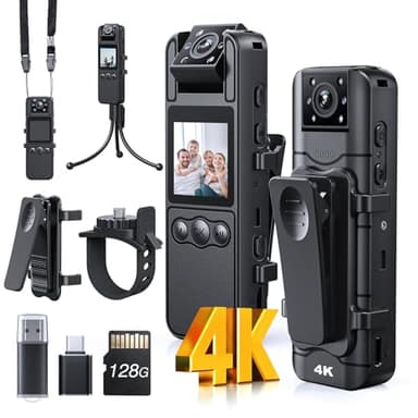 Z11 4K Body Camera with Audio and Video Recording, 128GB Small Body Cam with 180° Rotating Lens, 6HR Battery & Night Vision, Wearable Camera for Pet, Home, Office, Security Police Law Enforcement