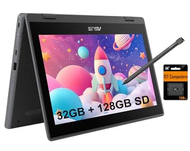 ASUS Chromebook Flip CR1 2-in-1 Laptop (11.6" Touchscreen, Intel Celeron N5100, 4GB RAM, 160GB (32GB eMMC + 128GB SD Card)) Ruggedized & Water Resistant for Student & Home, 8MP Webcam, Pen, Chrome OS
