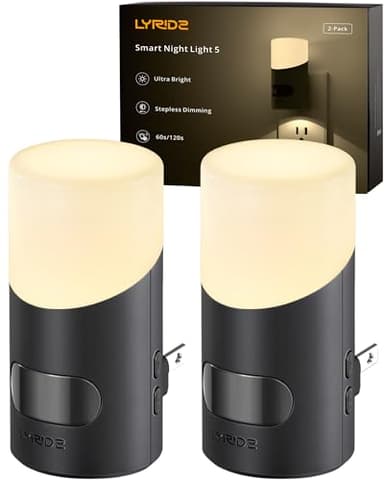 Lyridz LED Night Lights Plug into Wall with Motion Sensor, 1-150LM Dimmable Plug-in Nightlight Indoor for Bedroom, Bathroom, Hallway, Stairs, Pet House, Toilet, 2 Pack