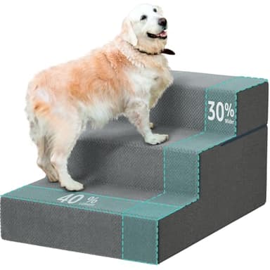 YENING Large Dog Stairs for High Beds - Extra Wide Pet Steps for Large Dogs to Get on Tall Bed 3 Deep Step Cat Ramp for Couch
