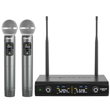 Phenyx Pro Wireless Microphone System, Metal Wireless Mic Set, Handheld Cordless Dynamic Microphones for Singing, Karaoke, Church, 2x30 UHF Tunable Frequencies,200 ft Range (PTU-52-2H)